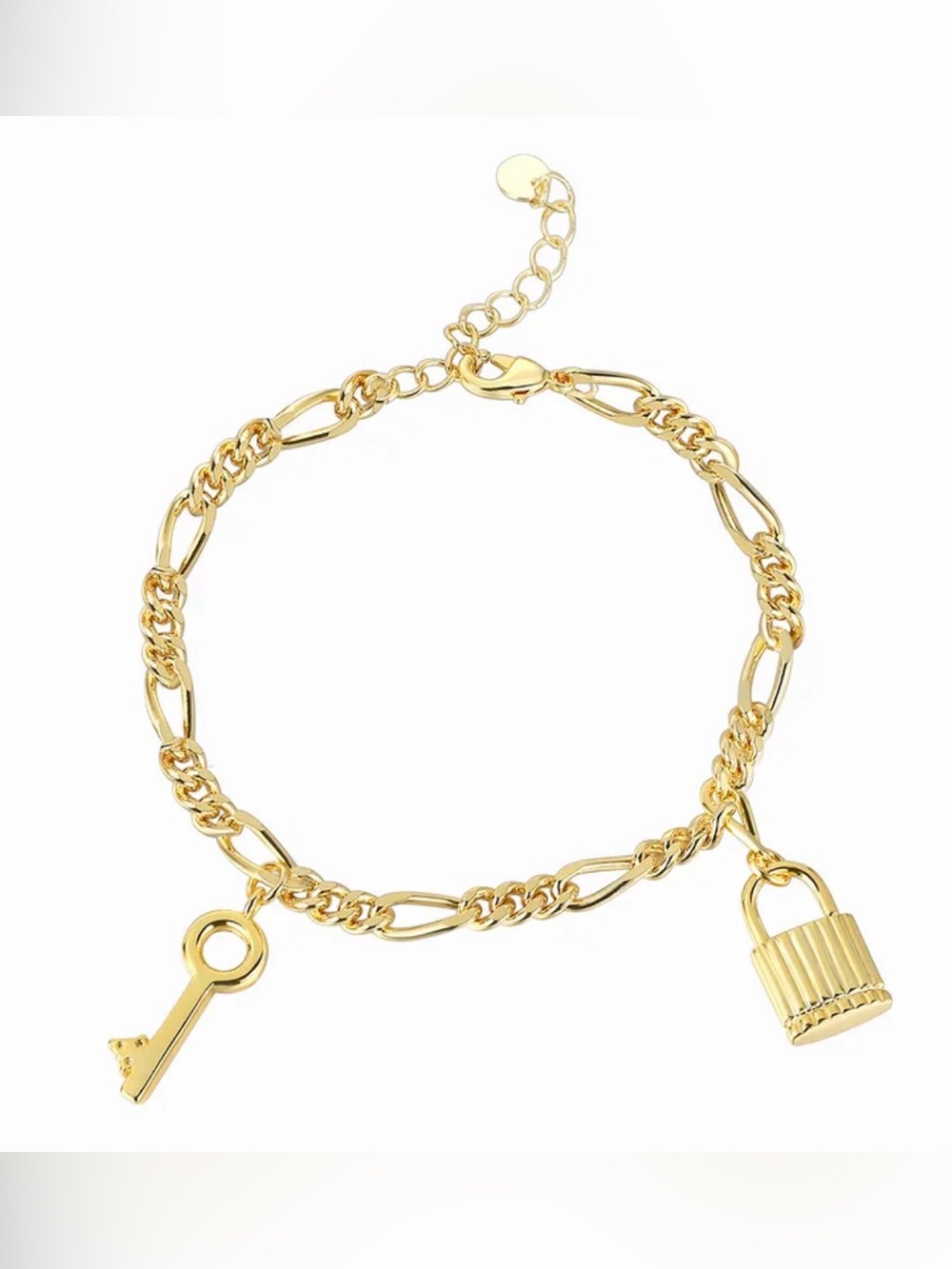 Key & Padlock Charm Chain Bracelet 18k gold plated